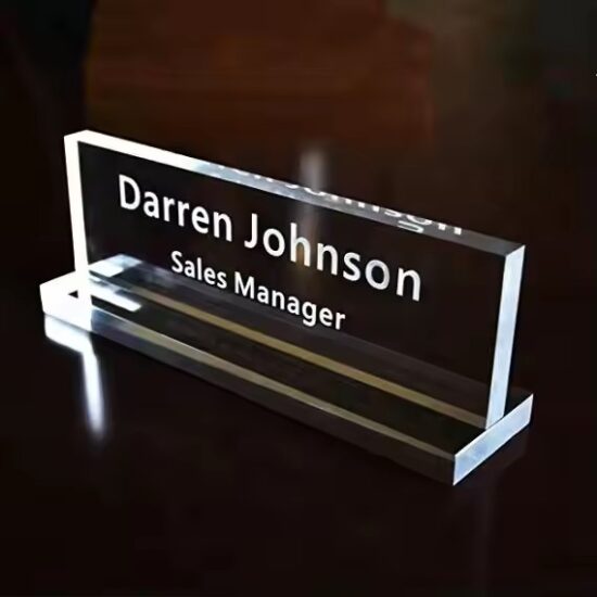 Eco-Friendly Clear Acrylic Desk Name Plate with Engraving