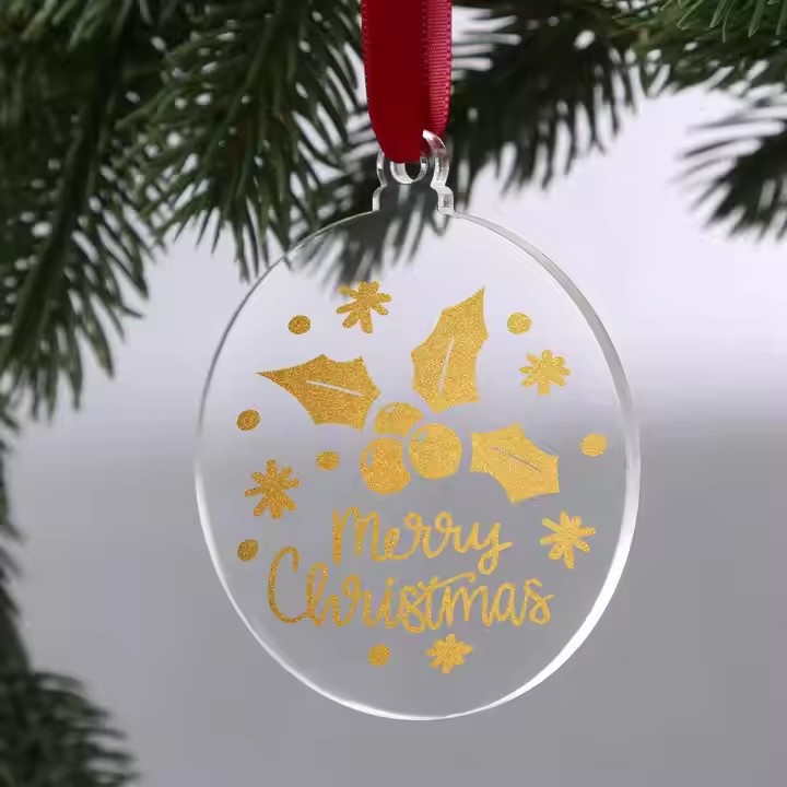 Custom clear round acrylic Christmas ornaments for decoration