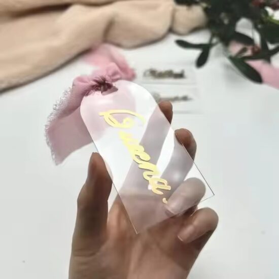 Custom clear rectangular acrylic wedding invitation labels