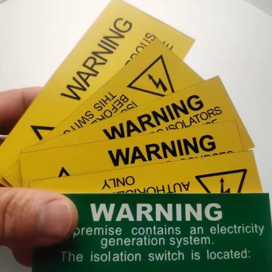 Custom Waterproof Acrylic Solar Warning Labels and Safety Panels